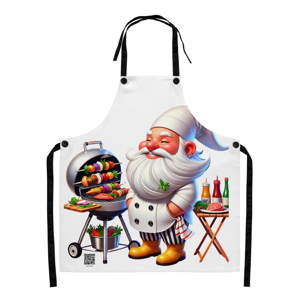 Chef Lucky Da Gnome Apron with BBQ Design - White